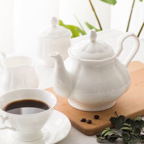 欧式纯白陶瓷咖啡壶套装宫廷高档茶壶家用大容量英式下午茶奶茶壶