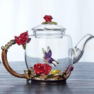 包邮时尚创意酷耐热玻璃珐琅彩壶花茶壶耐高温咖啡水杯创意玻璃壶